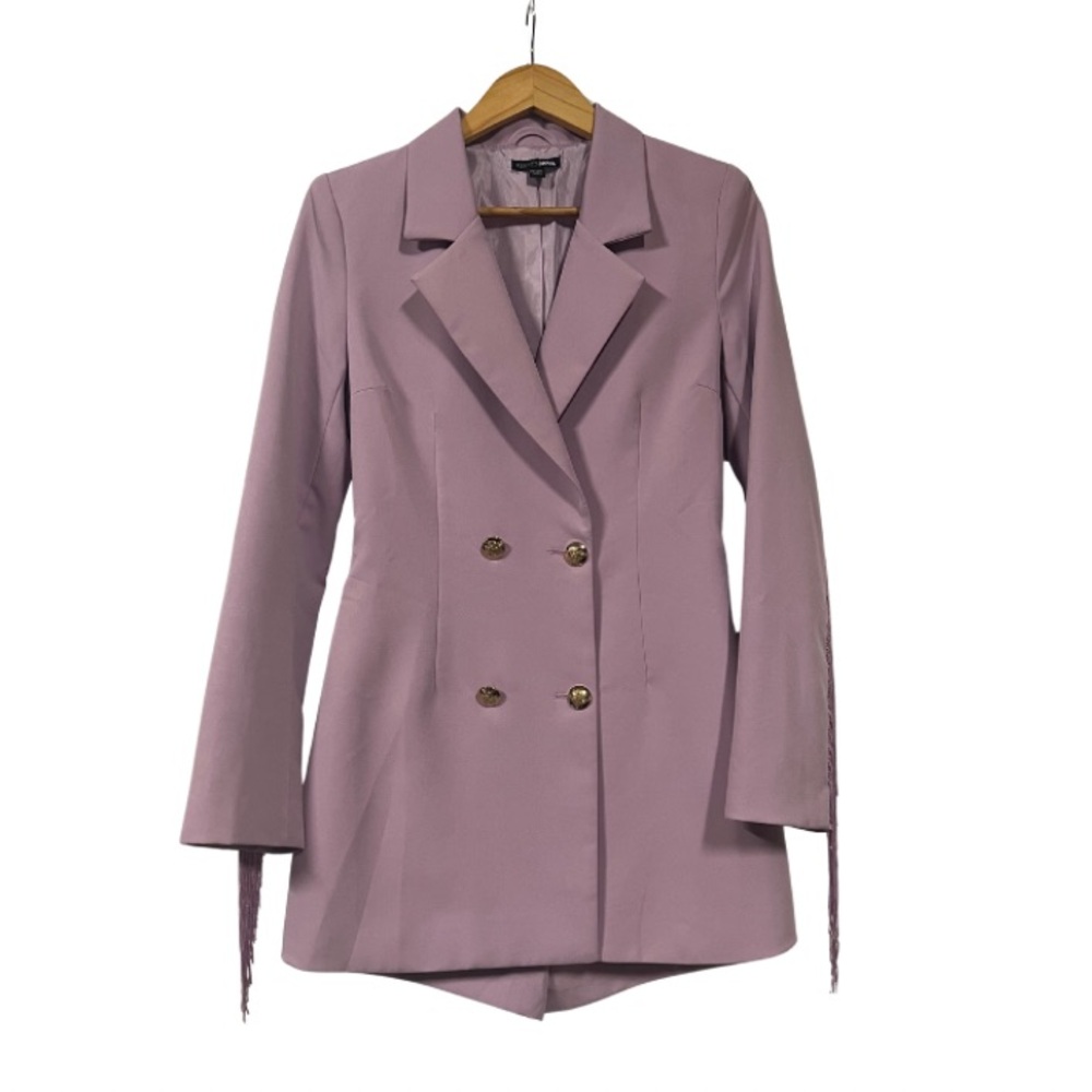 Fashion Nova Women's Lavender Double-Breasted Blazer Romper with Fringe